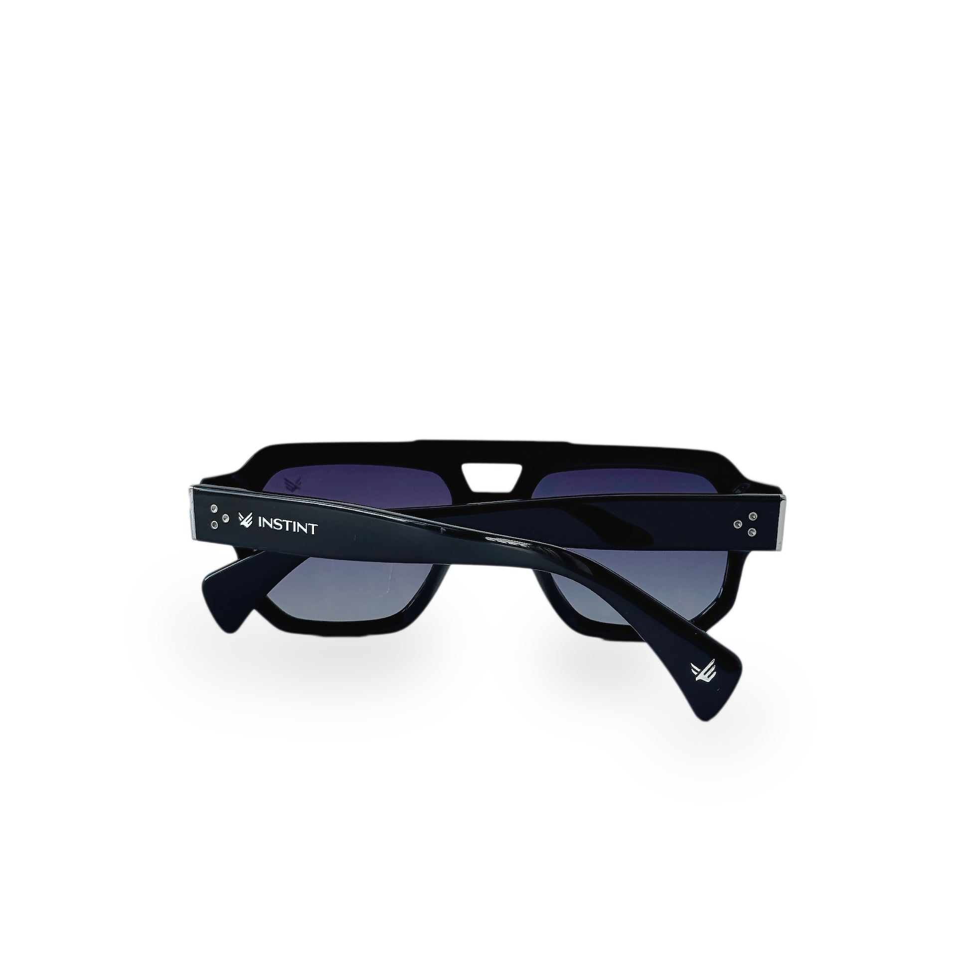 Dettaglio asta occhiali TAORMINA nero con logo Instint