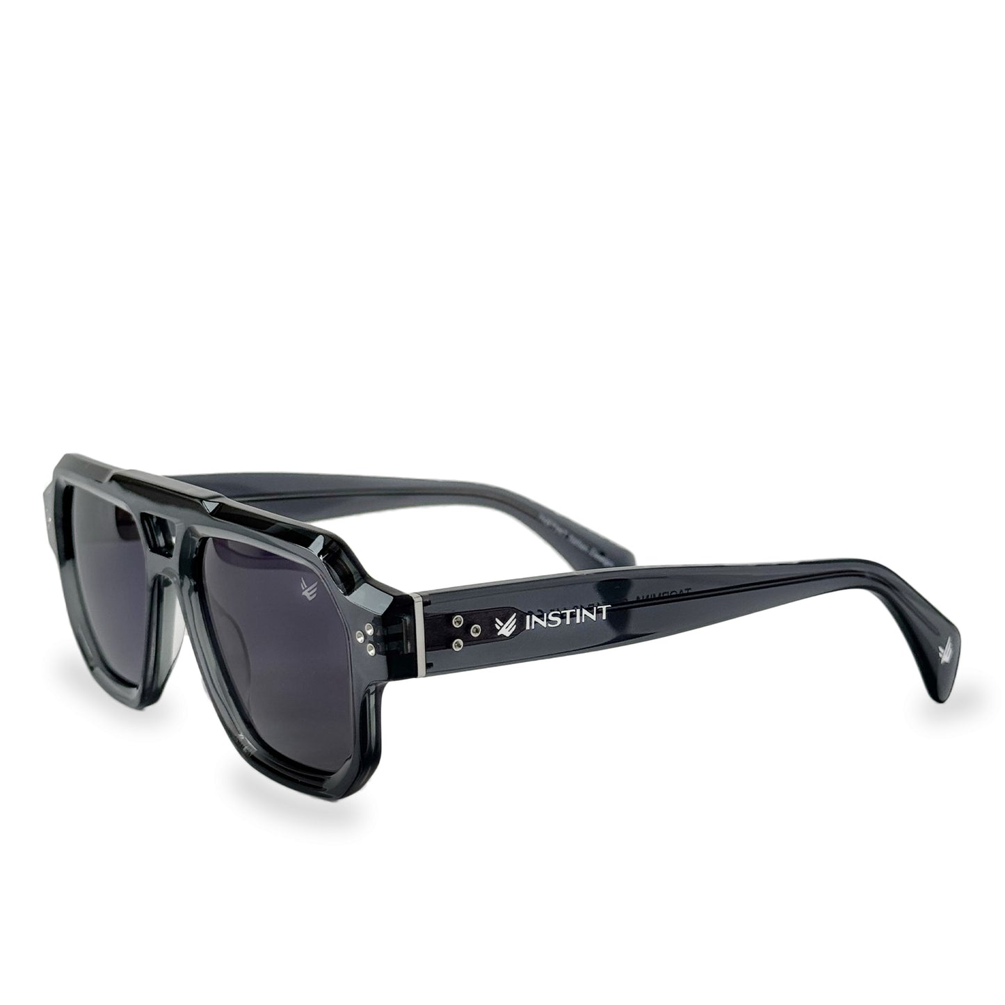 Vista frontale occhiali TAORMINA grigio con montatura squadrata e filtro UV400